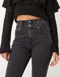 Abercrombie & Fitch Double Waistband Straight Fit Jeans In Black For Women Grey/black -Abercro Clothing Shop 207344982 5