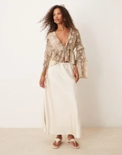 Abercrombie & Fitch Mid Rise Draw String Waist Satin Bias Skirt In Champagne For Women Fog