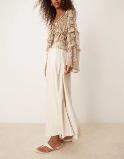 Abercrombie & Fitch Mid Rise Draw String Waist Satin Bias Skirt In Champagne For Women Fog -Abercro Clothing Shop 207344997 5