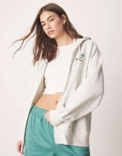 Abercrombie & Fitch Zip Up Hoodie In Light Grey For Women B04b Grey Heather