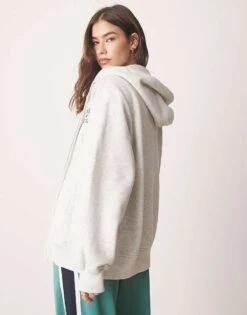 Abercrombie & Fitch Zip Up Hoodie In Light Grey For Women B04b Grey Heather -Abercro Clothing Shop 207345036 3