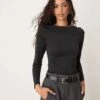 Abercrombie & Fitch Sculpt Matte Long Sleeve Top In Black With Slash Neck For Women Black Beauty