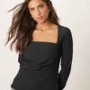 Abercrombie & Fitch Square Neck Long Sleeve Top In Black For Women -Abercro Clothing Shop 207345079 1 black