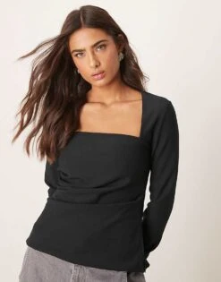 Abercrombie & Fitch Square Neck Long Sleeve Top In Black For Women