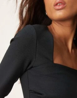 Abercrombie & Fitch Square Neck Long Sleeve Top In Black For Women -Abercro Clothing Shop 207345079 4