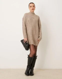 Abercrombie & Fitch Roll Neck Knitted Dress In Beige For Women -Abercro Clothing Shop 207345093 4