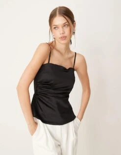 Abercrombie & Fitch Sculpt Satin Strapless Top In Black For Women Black Beauty -Abercro Clothing Shop 207345110 1 blackbeauty 1