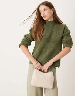 Abercrombie & Fitch Turtle Neck Knit Jumper In Khaki For Women