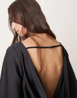 Abercrombie & Fitch Long Sleeve Satin Top In Black For Women