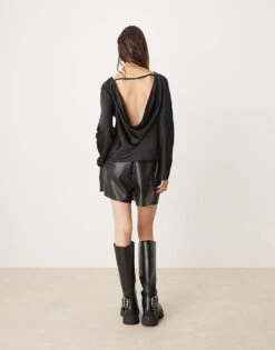 Abercrombie & Fitch Long Sleeve Satin Top In Black For Women -Abercro Clothing Shop 207345125 4