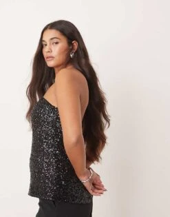 Abercrombie & Fitch Strapless Longline Sequin Tube Top In Black For Women -Abercro Clothing Shop 207345140 4