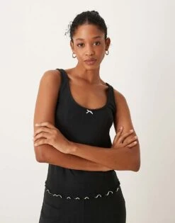 Abercrombie & Fitch Co-ord Lettuce Hem Pyjama Cami Top In Black For Women Black Beauty