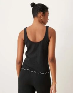 Abercrombie & Fitch Co-ord Lettuce Hem Pyjama Cami Top In Black For Women Black Beauty -Abercro Clothing Shop 207345185 3