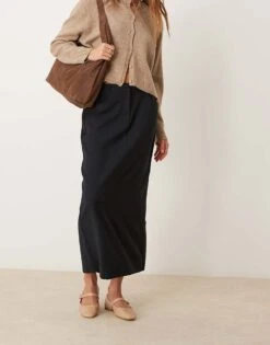 Abercrombie & Fitch Mid Rise Tailored Maxi Skirt In Black For Women Black Beauty -Abercro Clothing Shop 207345199 3