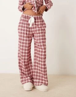 Abercrombie & Fitch Co-ord Drawstring Pyjama Bottoms In Red And Green Tartan For Women Red Plaid -Abercro Clothing Shop 207345200 3