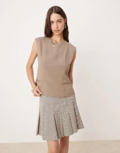 Abercrombie & Fitch Longline Tailored Top In Tan For Women -Abercro Clothing Shop 207345214 1 tan 1