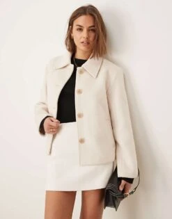 Abercrombie & Fitch Short Wool Coat In Cream For Women Beige