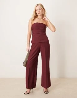 Abercrombie & Fitch Strapless Longline Tube Jumpsuit With Velvet Detailing In Burgundy For Women Windsor Wine -Abercro Clothing Shop 207345263 1 windsorwine 1