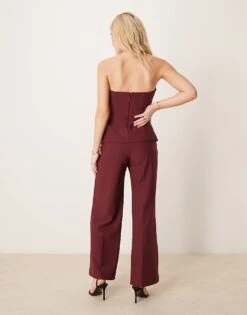 Abercrombie & Fitch Strapless Longline Tube Jumpsuit With Velvet Detailing In Burgundy For Women Windsor Wine -Abercro Clothing Shop 207345263 3