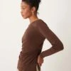 Abercrombie & Fitch Long Sleeve Top With Slash Neck In Brown For Women Chicory Coffee -Abercro Clothing Shop 207345310 1 chicorycoffee