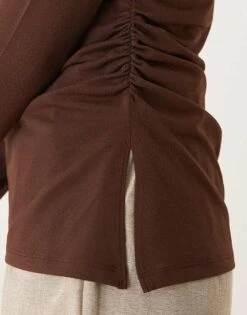 Abercrombie & Fitch Long Sleeve Top With Slash Neck In Brown For Women Chicory Coffee -Abercro Clothing Shop 207345310 3