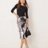 Abercrombie & Fitch High Waisted Silver Sequin Midi Column Skirt For Women White Silver Sequins