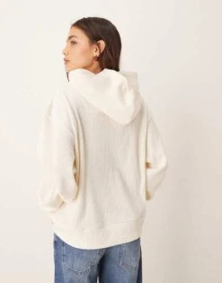 Abercrombie & Fitch Ribbed Knit Hoodie In Cream For Women Antique White -Abercro Clothing Shop 207345334 3