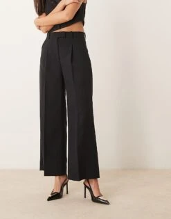Abercrombie & Fitch Wide Leg Tailored Trousers In Black For Women Black Beauty