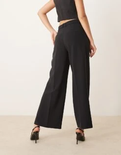 Abercrombie & Fitch Wide Leg Tailored Trousers In Black For Women Black Beauty -Abercro Clothing Shop 207345342 4