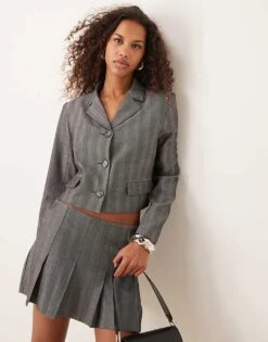 Abercrombie & Fitch Co-ord Blazer, Skort And Vest In Striped Grey Herringbone -Abercro Clothing Shop 207345356 1 bwherringbone 1