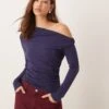 Abercrombie & Fitch Asymmetric Off The Shoulder Long Sleeve Top In Navy For Women -Abercro Clothing Shop 207345388 1 navy