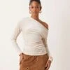 Abercrombie & Fitch Long Sleeved Off The Shoulder Top In Cream Velvet For Women Pumice Stone -Abercro Clothing Shop 207345397 1 pumicestone