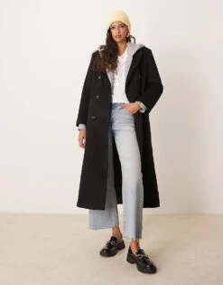 Abercrombie & Fitch Double Breasted Long Coat In Black For Women Black Beauty