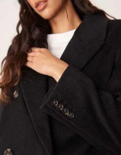 Abercrombie & Fitch Double Breasted Long Coat In Black For Women Black Beauty -Abercro Clothing Shop 207345451 4