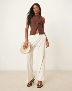 Abercrombie & Fitch Drawstring Rib Flare Joggers In Cream For Women Antique White -Abercro Clothing Shop 207345481 1 antiquewhite 1