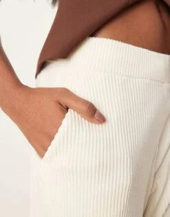 Abercrombie & Fitch Drawstring Rib Flare Joggers In Cream For Women Antique White -Abercro Clothing Shop 207345481 3