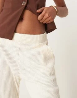 Abercrombie & Fitch Drawstring Rib Flare Joggers In Cream For Women Antique White -Abercro Clothing Shop 207345481 5