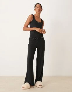 Abercrombie & Fitch Co-ord Lettuce Hem Pyjama Bottoms In Black For Women Black Beauty