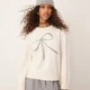 Abercrombie & Fitch Crewneck Knit Sweater With Bow In Light Grey For Women -Abercro Clothing Shop 207345499 1 lightgrey