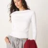 Abercrombie & Fitch Sculpt Matte Long Sleeve Top In White With Slash Neck For Women Brilliant White -Abercro Clothing Shop 207345502 1 brilliantwhite