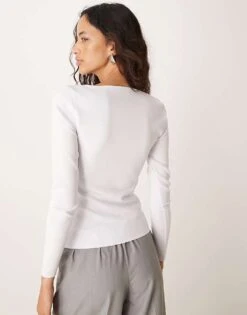 Abercrombie & Fitch Sculpt Matte Long Sleeve Top In White With Slash Neck For Women Brilliant White -Abercro Clothing Shop 207345502 4