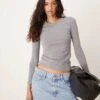 Abercrombie & Fitch Cotton Seamless Long Sleeve Top In Light Grey For Women Heather Grey -Abercro Clothing Shop 207345509 1 heathergrey