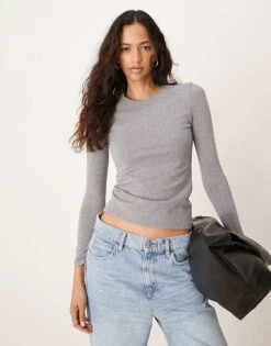 Abercrombie & Fitch Cotton Seamless Long Sleeve Top In Light Grey For Women Heather Grey