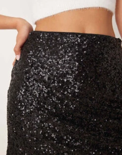 Abercrombie & Fitch High Rise Sequin Skort In Black For Women Black Beauty -Abercro Clothing Shop 207345543 3