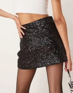 Abercrombie & Fitch High Rise Sequin Skort In Black For Women Black Beauty -Abercro Clothing Shop 207345543 5