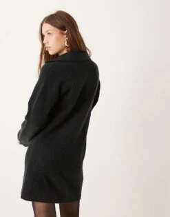 Abercrombie & Fitch Long Sleeve Knitted Dress In Black With Collar For Women Black Beauty -Abercro Clothing Shop 207345545 4