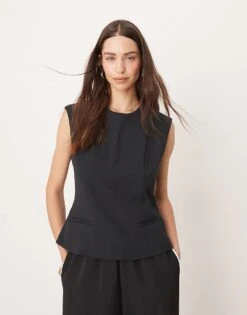 Abercrombie & Fitch Longline Tailored Top In Black For Women Black Beauty -Abercro Clothing Shop 207345570 1 blackbeauty 1