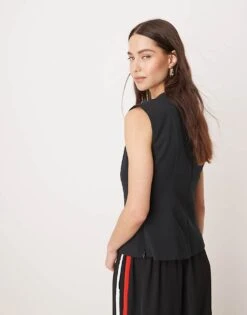 Abercrombie & Fitch Longline Tailored Top In Black For Women Black Beauty -Abercro Clothing Shop 207345570 4