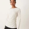 Abercrombie & Fitch Long Sleeve Top With Slash Neck In Cream For Women Birch -Abercro Clothing Shop 207345586 1 birch