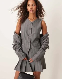 Abercrombie & Fitch Co-ord Blazer, Skort And Vest In Striped Grey Herringbone -Abercro Clothing Shop 207345595 1 bwhoundstooth 1